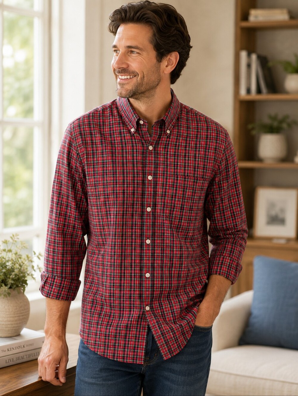 Tommy Hilfiger Red and Black Plaid Button-Down Shirt